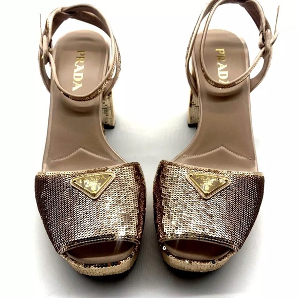 Prada Sequined Satin Platform Sandals - Picture 2 of 9